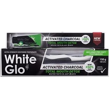 White glo bělící zubní pasta Total Detox Charcoal 150 g + zubní kartáček dárková sada