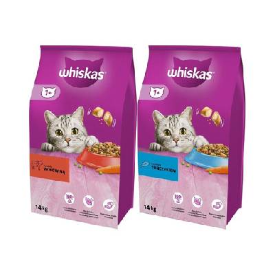 WHISKAS Adult 14 kg s hovädzím mäsom a zeleninou + WHISKAS Adult 14 kg s tuniakom a zeleninou