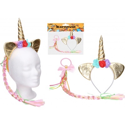 wiky Set čelenka jednorožec zlaté uši s copem