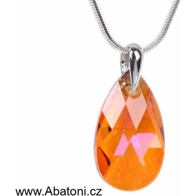 Swarovski Elements Stříbrný náhrdelník visací oranžová slza, kapka 54035.3 Astral Pink (oranžová, oranžovo růžová)