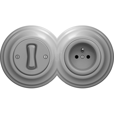 Kliklap - Ретро еднополюсен ключ №1 и розетка 230 V с рамка, сив (KA0053D)
