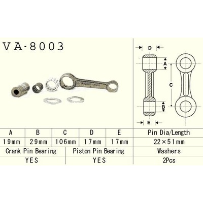 VESRAH ojniční sada KAWASAKI KX 125 (KX125) 94-97 (VA8003) vyrobeno v Japonsku