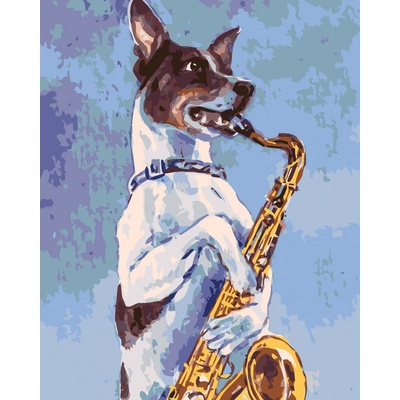 ZUTY Malování podle čísel PES HRAJE NA SAXOFON 80 x 100 cm vypnuté plátno na rám
