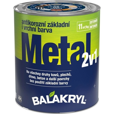 Balakryl metal 2v1 akrylátová antikorozní základní a vrchní barva na kov vodou ředitelná Bílá 0,7 kg