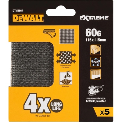 Dewalt DTM8664 sieťovina brúsna 115x115mm P60 suchý zips 5ks
