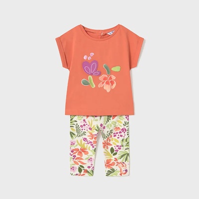 Mayoral Комплект тениска в оранжево с цветя и клин принт за мини момиче Майорал