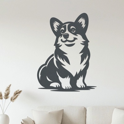 dřevo života Dřevěný obraz sedící Corgi Rozměry (cm): 45x60, Zvolte barvu dekoru: Antracitová