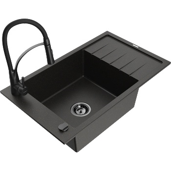 Mexen Elias гранитна мивка с 1 отделение с отцедник и кухненски смесител Aster, черен/златист металик - 6511-75-73450-70-B (6511-75-73450-70-B)