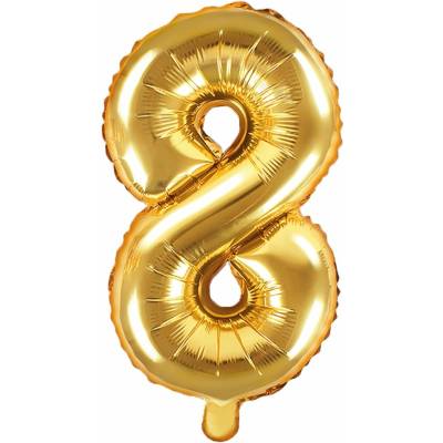 PARTY DECO Foliový balónek, 35cm, číslice "8", zlatý