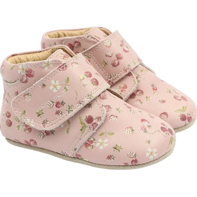 Pom Pom detské kožené barefoot capáčky Beginners Misty Rose Strawberry AOP ružové