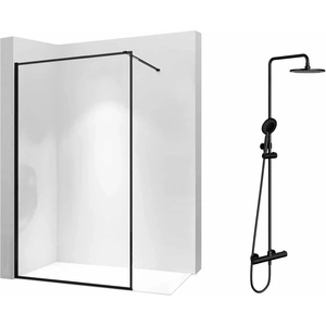 Rea Комплект душ кабина Rea Bler-1 Walk-In, черен цвят 80x195 см и душ колона Omnires Y, черен цвят (5902557337514+Y1244NBL)