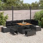 vidaXL Градински Софа Комплект 9 бр. 8-Брой места Черно Полиратан (3364744)