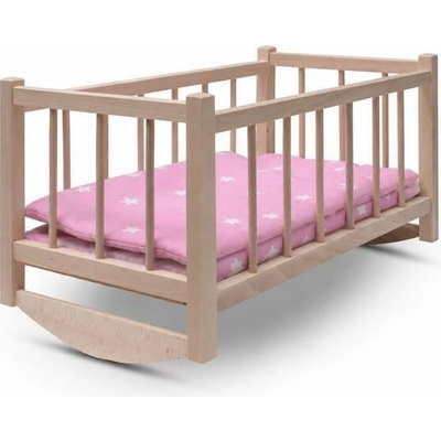 Baby Mix Drevená postieľka-kolíska pre bábiky s obliečkami stars pink