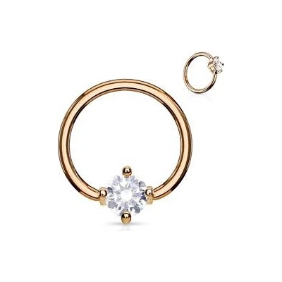 Šperky4U zlacený piercing kruh s kamínkem čirá K1021-RDC