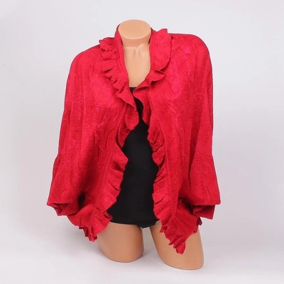 Кашмирено болеро в червен цвят с къдрички