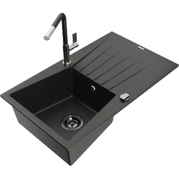 Mexen Cesar гранитна мивка с една камера с отцедник и кухненски смесител (6514-75-670401-07-B)