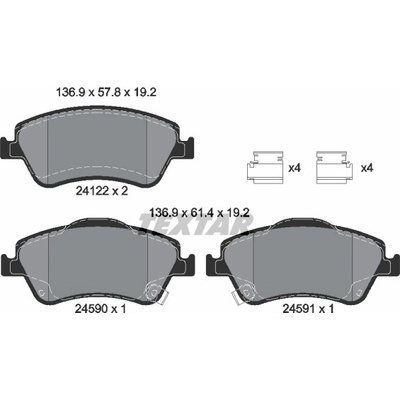 Sada brzdových platničiek, vždy 4 kusy v sade TEXTAR 2412201