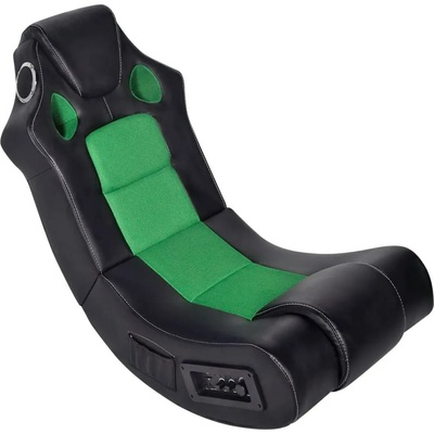 vidaXL Музикален люлеещ се стол, черно и зелено, изкуствена кожа (241962)