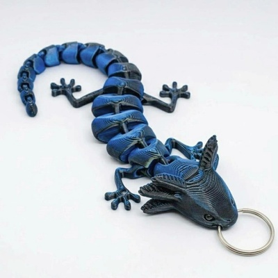 Přívěsek na klíče Svíčkománie3D 3D Flexi Axolotl na klíče Modro-černá lesklá