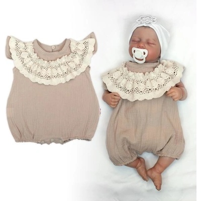 Baby Nellys Body s nohavičkami mušelín s krajkou BOHO béžové