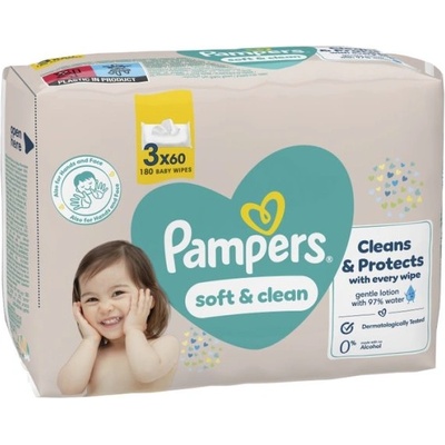Pampers Мокри кърпички Pampers Soft & Clean - 3x60 броя