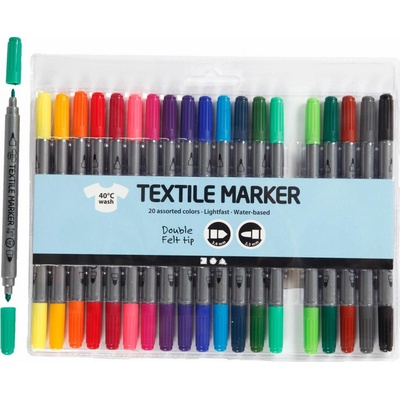 Fixy na textil s 2 hrotmi sada 20 ks sýte farby