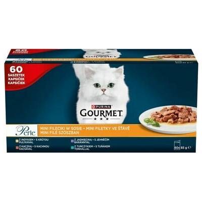 GOURMET Perle Mini filety v omáčke 60x Morčacie, kačacie, jahňacie a tuniakové, 85 g