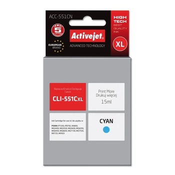 Activejet ACC-551CN касета с мастило (заместител за Canon CLI-551C, Supreme, 15 ml, циан) (ACC-551CN)