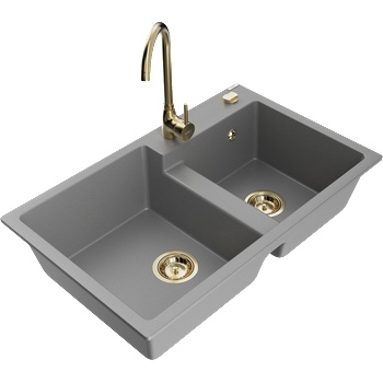 Mexen Tomas гранитна мивка с 2 корита и кухненски смесител Telma, сив - 6516-71-670200-50 (6516-71-670200-50)