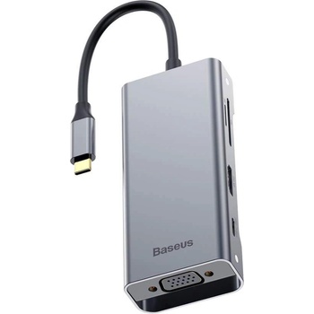 Baseus USB-C Square Desk Series Hub CATXF-A0G - мултифункционален хъб за свързване на допълнителна периферия за устройства с USB-C (тъмносив)
