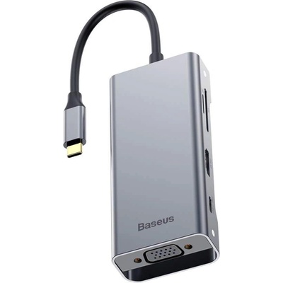 Baseus USB-C Square Desk Series Hub CATXF-A0G - мултифункционален хъб за свързване на допълнителна периферия за устройства с USB-C (тъмносив)