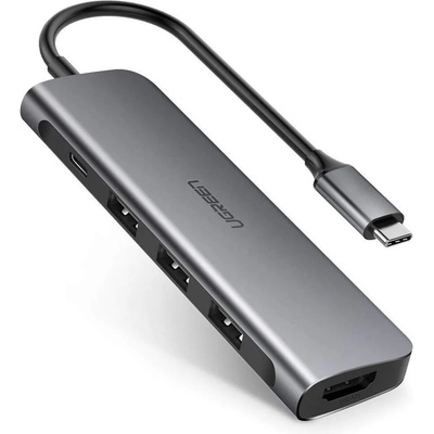 UGREEN 5-in-1 USB-C Hub 4K 30Hz - USB-C хъб с 3xUSB-A порта и HDMI порт за мобилни устройства с USB-C (тъмносив)