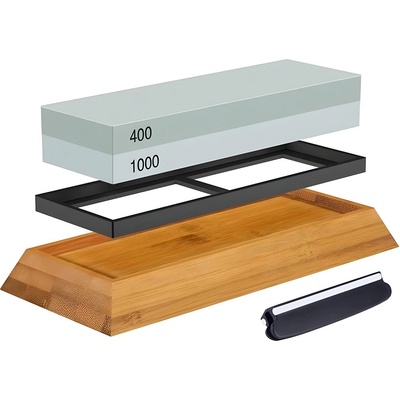 HARAHU Шлифовъчен камък с бамбукова основа и ъглов водач - 400 / 1000 kp37739 (37739)