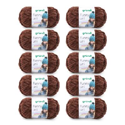 Wolle Funny uni - soft chenille wool for crocheting - cuddly and skin-friendly - 100% polyester - 10 balls 100 g / 120 m - needle size 5-6, brown - 3442-20