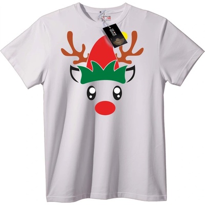 NOONEBRAND Тениска с елен и шапка на Санта - 2XL, White