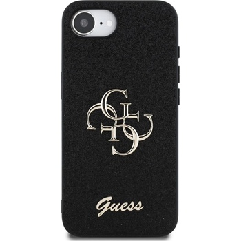 GUESS Гръб Guess за iPhone 16E , PU, Fixed Glitter, 4G Metal Logo, Черен (3666339453435)
