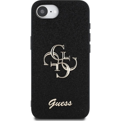 GUESS Гръб Guess за iPhone 16E , PU, Fixed Glitter, 4G Metal Logo, Черен (3666339453435)