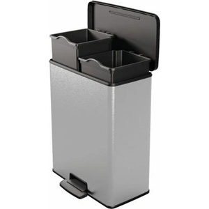 Keter Кошче с педали, рециклирана пластмаса, с подвижна кофа, 2х26 л, CURVER "Deco bin duo", черно/сребристо 251002 (251002)