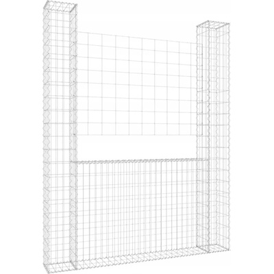 vidaXL Gabionový koš ve tvaru U se 2 sloupky železo 140 x 20 x 200 cm