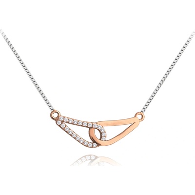 Minet Rose gold propletený stříbrný náhrdelník s bílými zirkony JMAN0351RN45