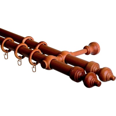 OK-GarnýžeCZ Garnýž dvouřadá 28mm třešeň 130 cm do stěny / kroužky s háčkem