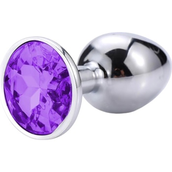 Sunfo Сънфо - метален анален плъг с лилав камък (сребърен)
