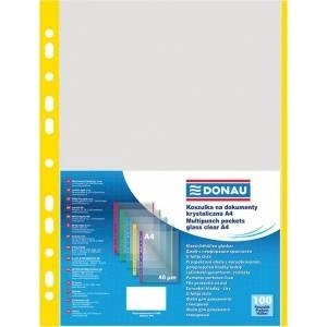 DONAU Document T-Shirts DONAU, PP, A4, crystal, 40micr. , colored hem - yellow, 100pcs