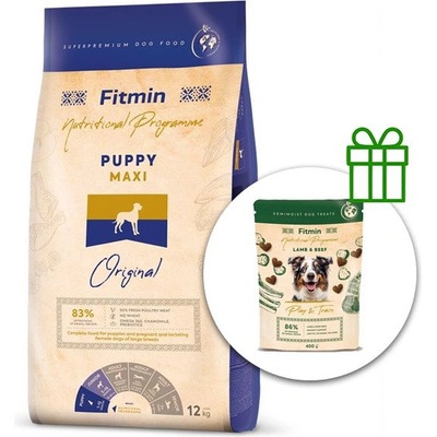 Fitmin MAXI Puppy 12 кг + Fitmin Play&Train Агнешка и Говеждо БЕЗПЛАТНО