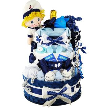 BabyDort bohatý třípatrový plenkový dort Navy PREMIUM