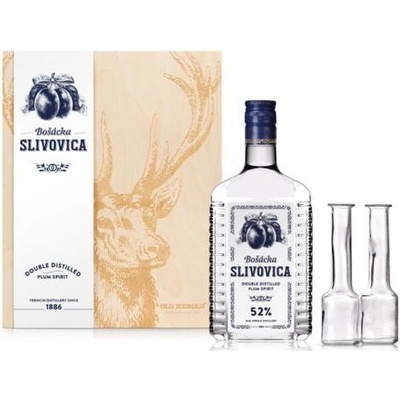 Slivovica Pravá Bošácka Kazeta Poľovník 52% 0,7 l (darčekové balenie 2 poháre)