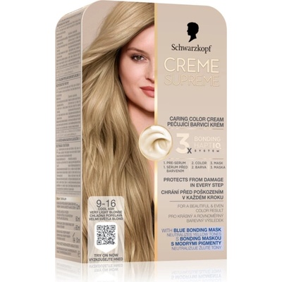 Schwarzkopf Creme Supreme перманентната боя за коса цвят 9-16 Cool Ash Very Light Blonde 60ml