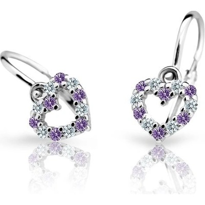 Danfil náušnice pre bábätká srdiečka C2157 z bieleho zlata amethyst brizura