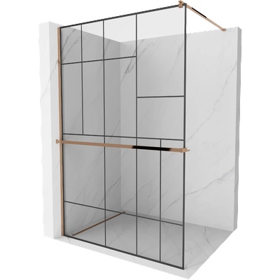Mexen Kioto+ душ стена с рафт Walk-in 110 x 200 см, черен модел, розово злато (800-110-121-60-78)