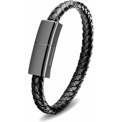 Nabíjací náramkový kábel Bracelet leather USB - USB C, černý Veľkosť: M
